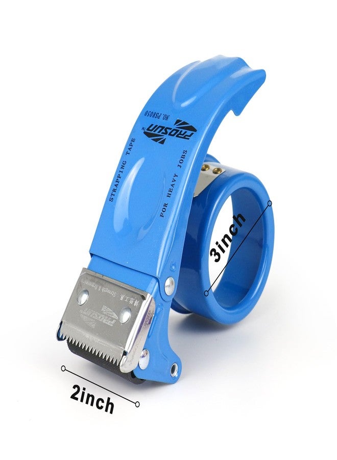 BOMEI PACK Metal Packing Tape Dispenser, 2inch Heavy Duty Handheld Heavy Tape Dispenser, 2Pcs, Blue - Image 2