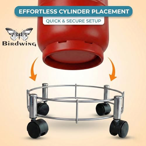 BIRDWING Heavy-Duty Stainless Steel LPG Gas Cylinder Trolley – Reliable Kitchen Cylinder Stand (Heavy Gas Stand 2 Pcs) - Image 3