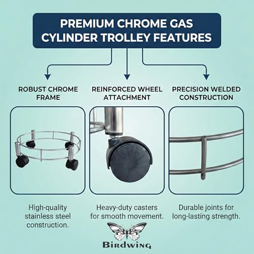 BIRDWING Heavy-Duty Stainless Steel LPG Gas Cylinder Trolley – Reliable Kitchen Cylinder Stand (Heavy Gas Stand 2 Pcs) - Image 5