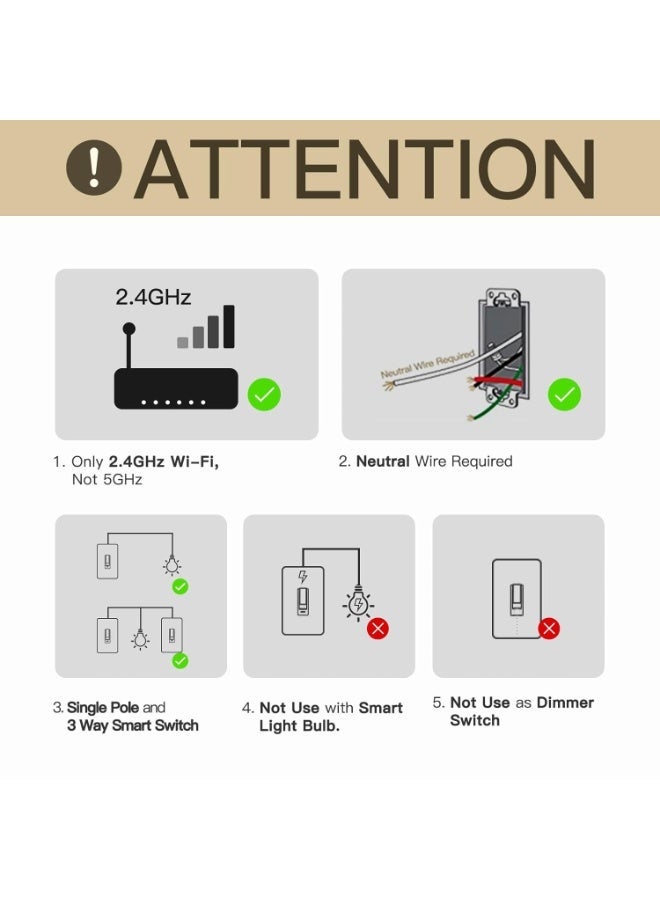 مويس مفتاح إضاءة ذكي MOES الجديد – Single Pole و 3-Way، WiFi 2.4G، يحتاج سلك محايد، متوافق مع تطبيق Smart Life وAlexa/Google Assistant - Image 2