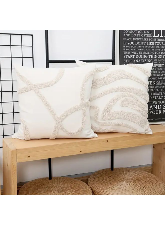 Ivory 18x18 Inch Boho Geometric Throw Pillow Cover With Zipper - Image 1