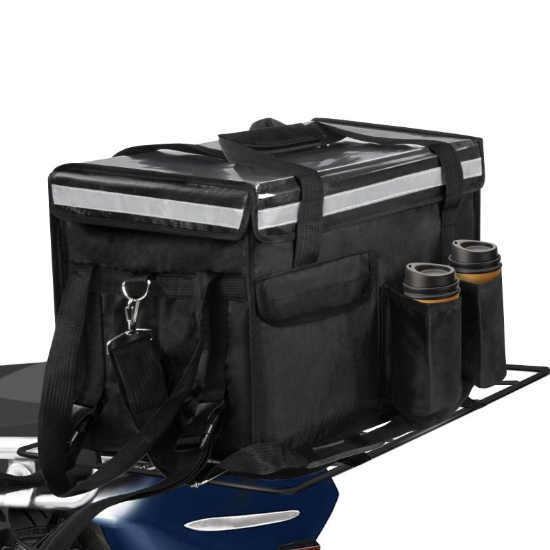 TooCust Insulated Bags for Food Delivery with Cup Holder and Fixed Base 17.3" x 13.5" x 12.5", Support Frame & Hard Bottom Plate, Waterproof Commercial Insulated Food Delivery Bag Drink Carriers for Doordash - Image 1