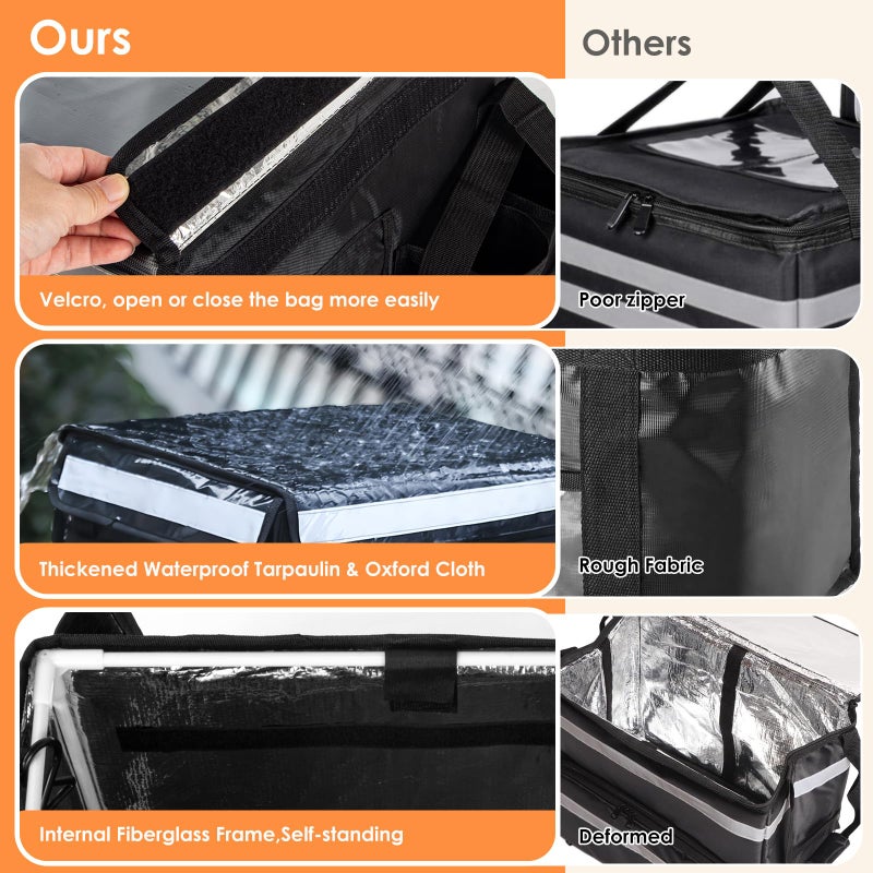 TooCust Insulated Bags for Food Delivery with Cup Holder and Fixed Base 17.3" x 13.5" x 12.5", Support Frame & Hard Bottom Plate, Waterproof Commercial Insulated Food Delivery Bag Drink Carriers for Doordash - Image 2