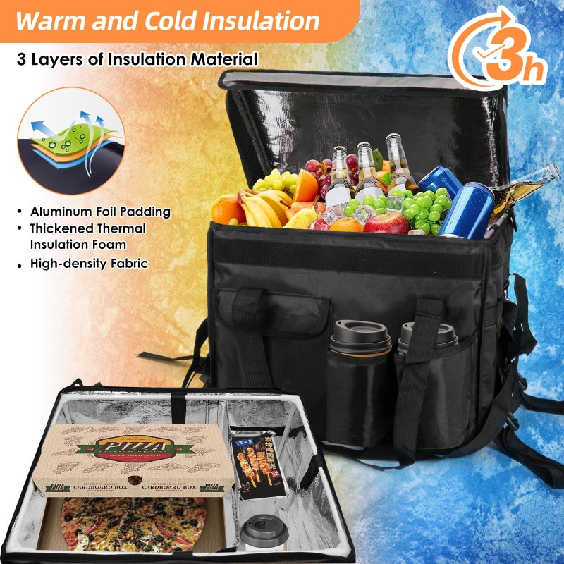 TooCust Insulated Bags for Food Delivery with Cup Holder and Fixed Base 17.3" x 13.5" x 12.5", Support Frame & Hard Bottom Plate, Waterproof Commercial Insulated Food Delivery Bag Drink Carriers for Doordash - Image 5
