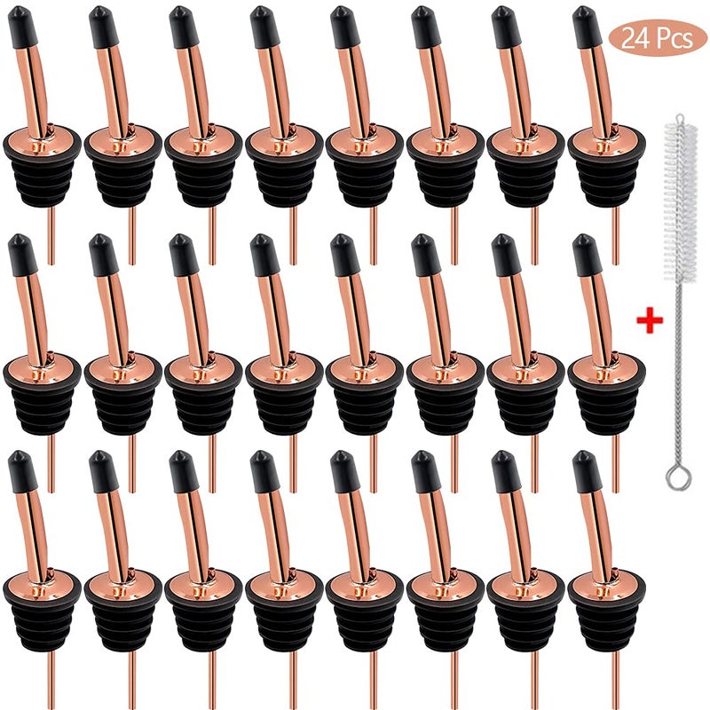 Liquor Bottle Pourers  Stainless SteelClassic Bottle Pourers with clean bursh Rustproof Metal Alcohol Pouring Tubes For Bars Clubs Restaurants  Home Use Copper 24 pack