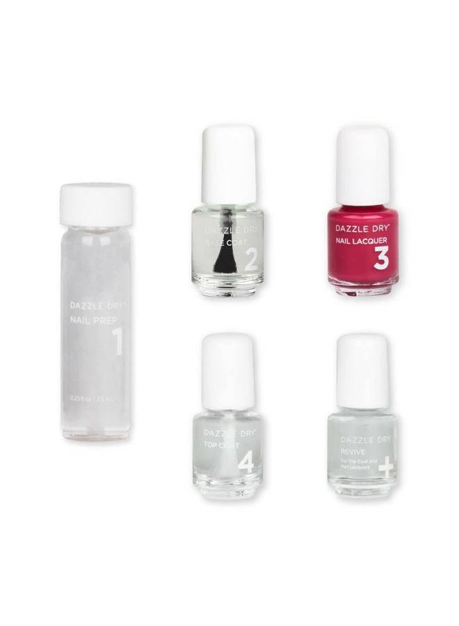 Dazzle Dry Mini Kit 4 Step System - Raspberry Rush, a full coverage raspberry with purple undertones. (5 Piece Kit / 5 Manicures) - Image 1