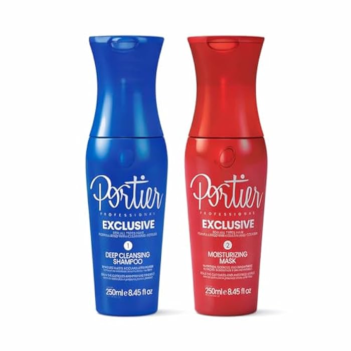 Portier Professional Exclusive Brazilian Keratin Treatment Kit, Deep Cleansing Shampoo and Moisturizing Mask, 250ml Each, For All Hair Types - Image 1