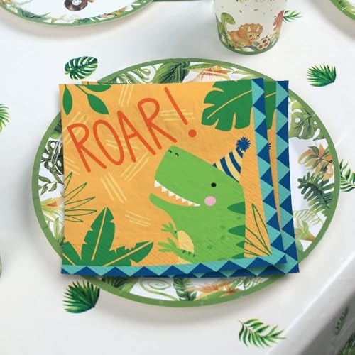Amscan Dino-Mite Paper Luncheon Napkins - 6.5" x 6.5" (16 Pcs) | Disposable Multicolor Napkins - Perfect For Kids Parties & Birthday Celebrations - Image 4