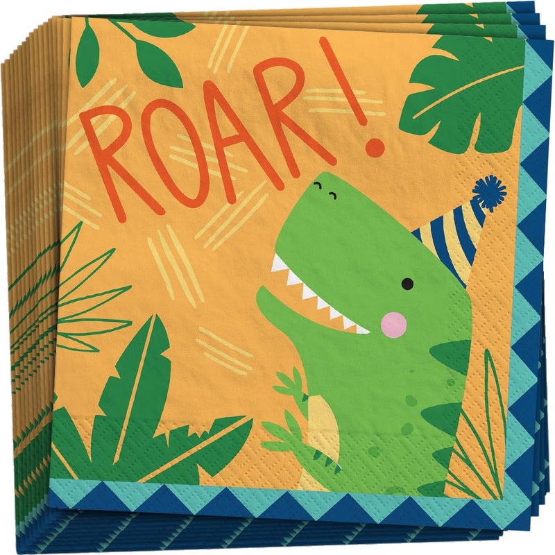 Amscan Dino-Mite Paper Luncheon Napkins - 6.5" x 6.5" (16 Pcs) | Disposable Multicolor Napkins - Perfect For Kids Parties & Birthday Celebrations - Image 5
