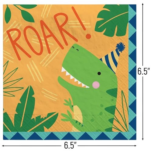 Amscan Dino-Mite Paper Luncheon Napkins - 6.5" x 6.5" (16 Pcs) | Disposable Multicolor Napkins - Perfect For Kids Parties & Birthday Celebrations - Image 2