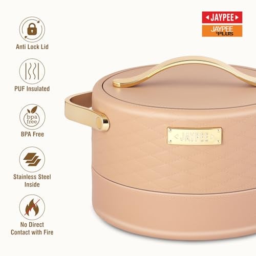 JAYPEE Luxura Klass Set Inner Steel Serving Painted Casserole Set Of 3 Toughened Glass Lid Advanced PU Insulated 100% Food Grade Lockable Hot Box Easy To Keep Roti,Pulao & More|1500,2000,2500 Ml,Brown - Image 3