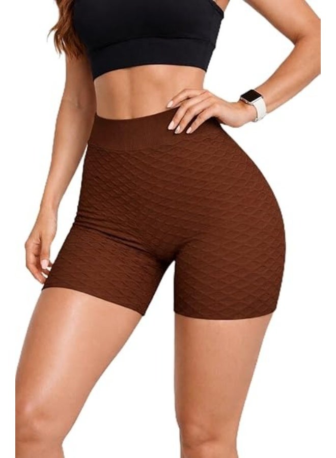 High Waisted Textured Workout Shorts One Size 50-100 kg Tummy Control Compression Athletic Fitness Gym Training