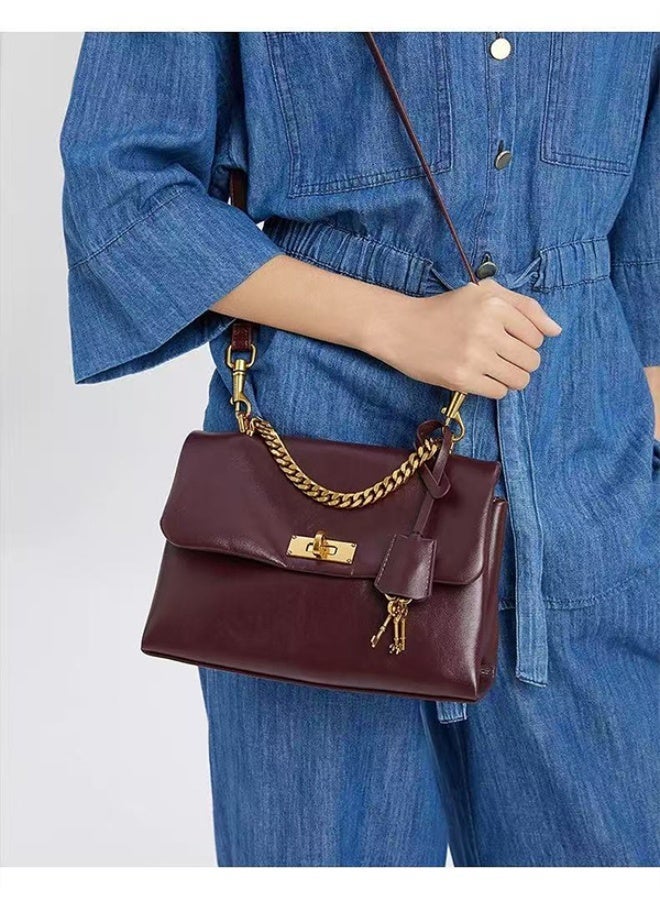 Charles & Keith Red leather shoulder bag with gold chain, women's fashion handbag, suitable for everyday wear, elegant appearance. - Image 2