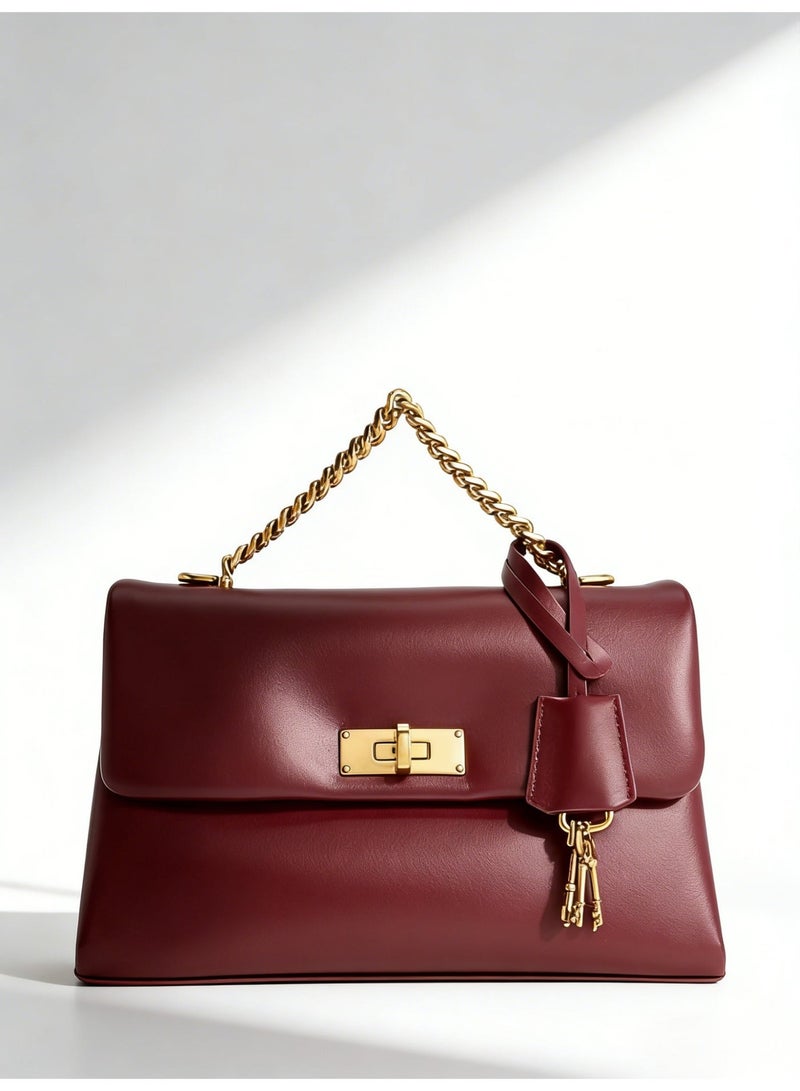 Red leather  shoulder bag with gold chain, women's fashion handbag, suitable for everyday wear, elegant appearance. - Image 1