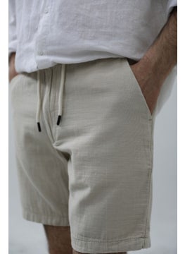Cool Tarz Cool Style Men's Beige Musli Laced Linen Shorts  - Image 1