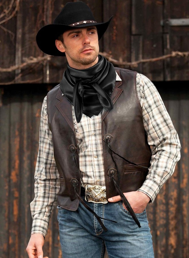 GERINLY Black Wild Rag for Men, Silk Western Bandana Large, Fashion Rancher Scarf Desert Wrap Women - Image 2