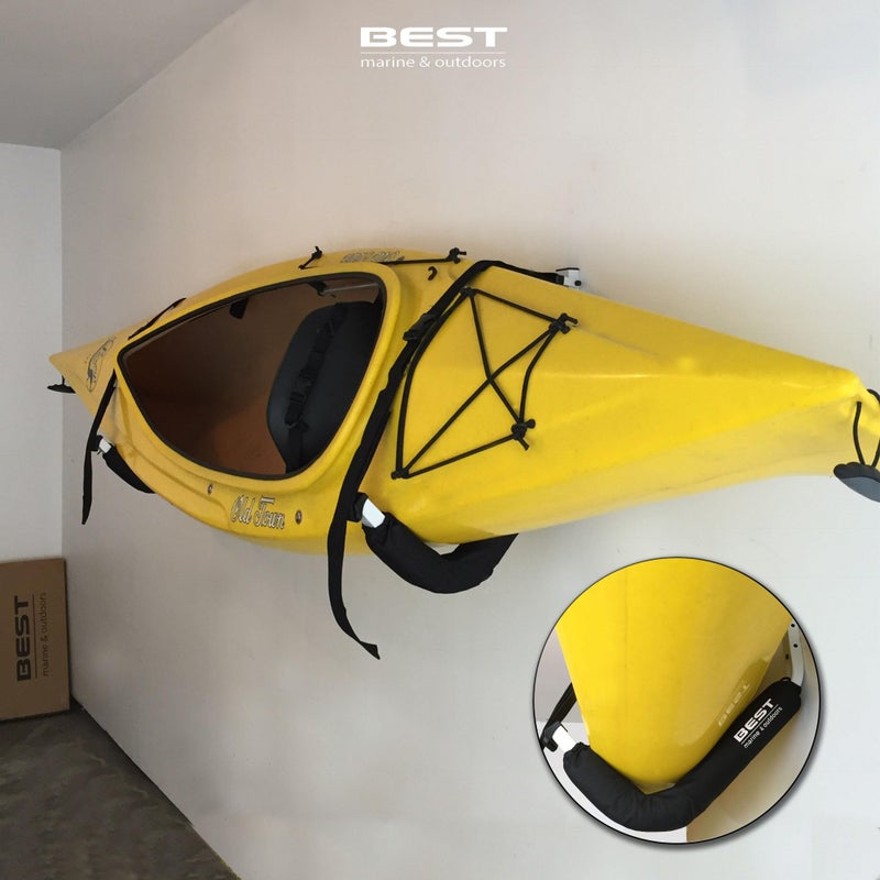 Best Marine and Outdoors Kayak Storage Rack, 2 Premium Wall Mount Racks for Kayaks & SUP Paddle Boards, 125lb Weight Capacity, Indoor Outdoor Paddleboard & Kayaking Accessories - Image 3