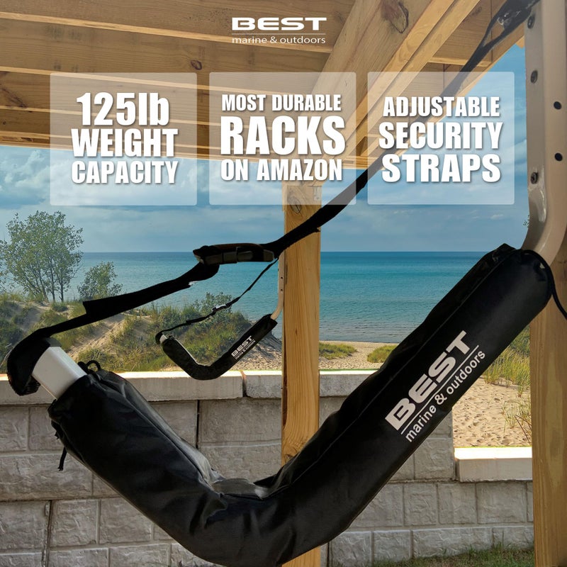 Best Marine and Outdoors Kayak Storage Rack, 2 Premium Wall Mount Racks for Kayaks & SUP Paddle Boards, 125lb Weight Capacity, Indoor Outdoor Paddleboard & Kayaking Accessories - Image 2