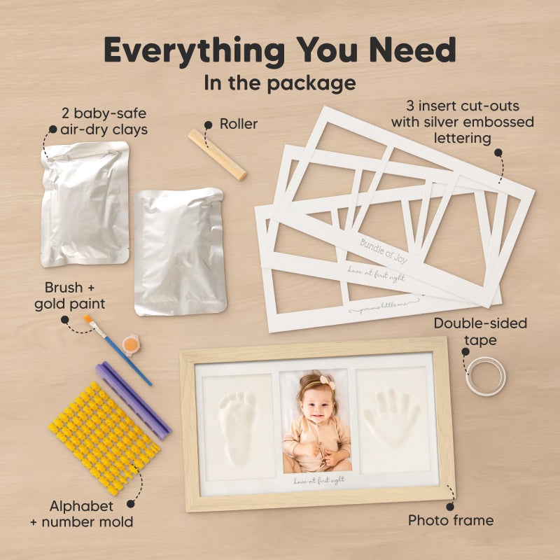 KeaBabies Baby Hand and Footprint Kit - Clay Handprint Keepsake Frame, Newborn Nursery Picture Frame, Personalized New Mom Gifts for Baby First Christmas Shower (Ash Wood) - Image 2
