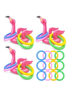 3 Pack Inflatable Flamingo Ring Toss Game with Rings Swimming Pool Beach Party Games for Summer Party Supplies 3 Flamingo and 12 Rings