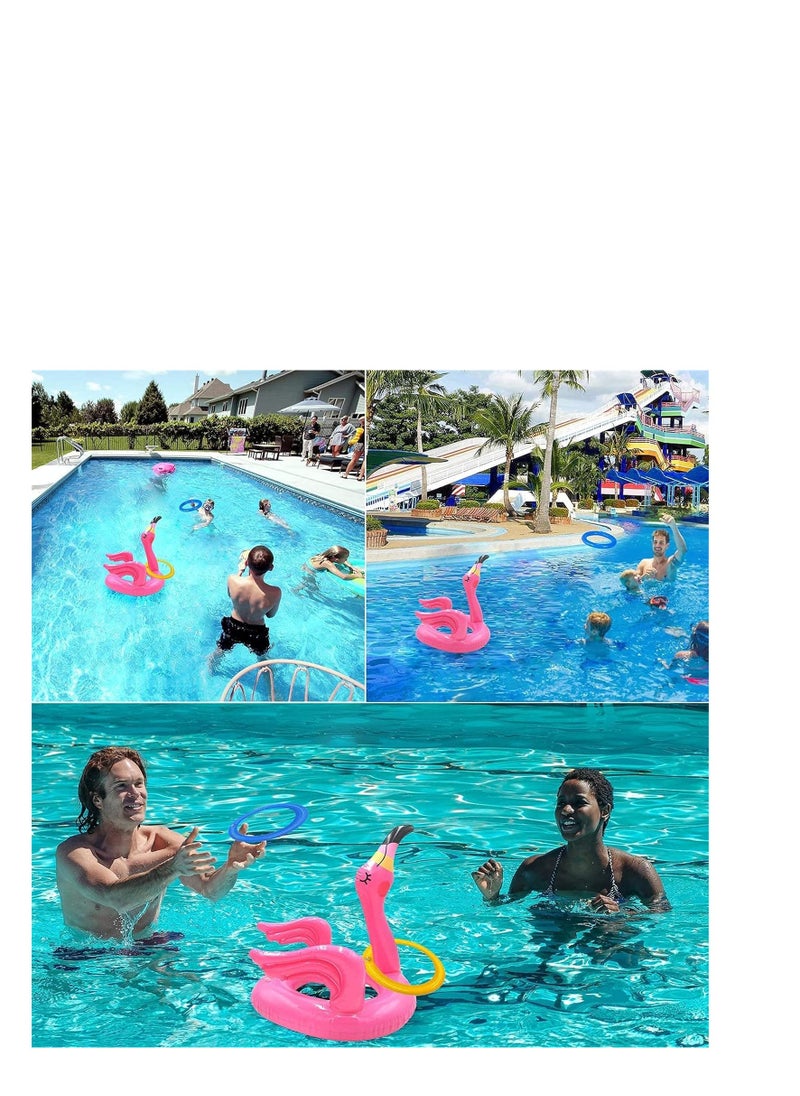 Excefore - 3 Pack Inflatable Flamingo Ring Toss Game with Rings Swimming Pool Beach Party Games for Summer Party Supplies 3 Flamingo and 12 Rings - Image 1