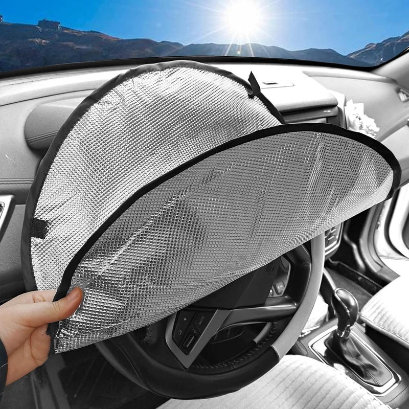 Excefore Upgraded Steering Wheel Sun Shade Cover, 3-Layer Foil Cooling Design, Block UV Rays and Keep Your Steering Wheel Cool in Summer, Universal Fit for Cars, Trucks, SUVs - Image 1