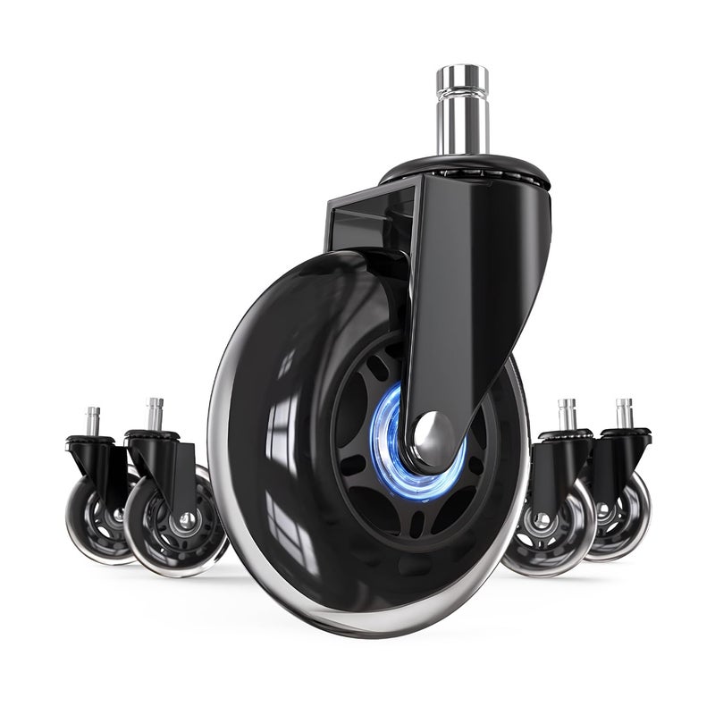 Corvids Corvids 3Inch Universal Fit Single Caster Wheels 5Year Warranty Replaceable Rollerblade Type Steel PU Rubber Safe for All Floors Stem Size 1122 mm Set of 5 