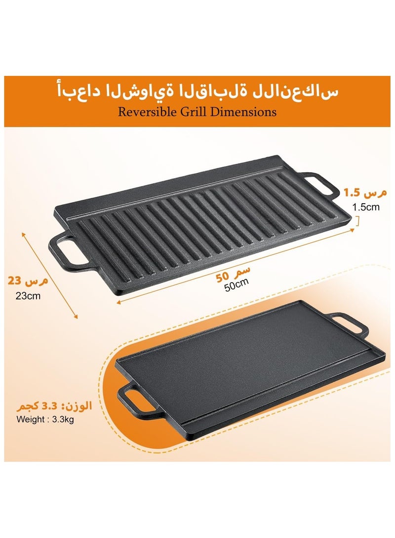 عربست مستطيل الحديد الزهري الشواية ، الشواية العكسية لوحة علبة مزدوجة الجانب علبة الخبز الاستقراء الشواية موقد أعلى نار المعسكر المحمولة السوداء الصخرة شواء الشواية للفرن الغاز موقد نزهة في الهواء الطلق - Image 2