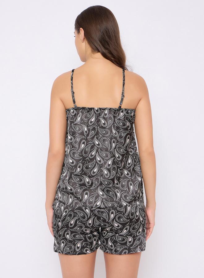 Clovia Paisley Print Lace Trim Satin Top and Shorts Set - Image 4