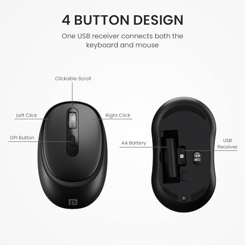 Portronics Key7 Combo Wireless Keyboard & Mouse Set with 2.4 GHz USB Receiver, 10m Working Range, 12 Shortcut Keys, Adjustable DPI, 10 Million Key Life & Click Life for PC, Laptop, Mac (Black) - Image 4