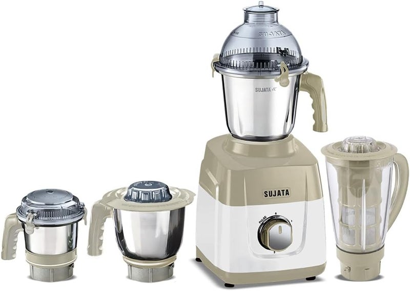 Sujata MG03 Mixer Grinder 1000 Watts Double Ball Bearing Motor|24000 RPM|Non-Stop 90 Mins Running|4 Jars including 1750ml Blender with Coconut Milk Extractor, 1500ml, 1000ml, 500ml Jar| Beige & White - Image 1