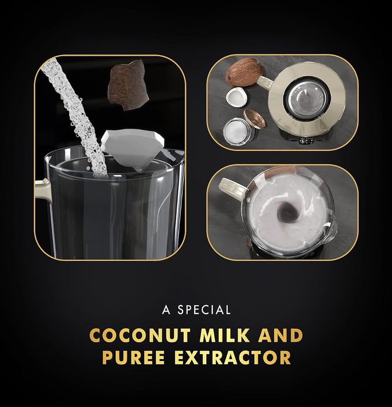 Sujata MG03 Mixer Grinder 1000 Watts Double Ball Bearing Motor|24000 RPM|Non-Stop 90 Mins Running|4 Jars including 1750ml Blender with Coconut Milk Extractor, 1500ml, 1000ml, 500ml Jar| Beige & White - Image 4