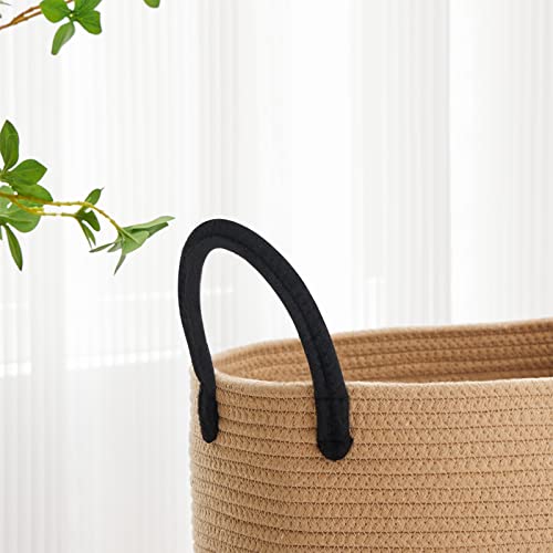 VIPOSCO Large Laundry Hamper, Tall Woven Rope Storage Basket for Blanket, Toys, Dirty Clothes in Living Room, Bathroom, Bedroom - 53L Brown & Black - Image 3