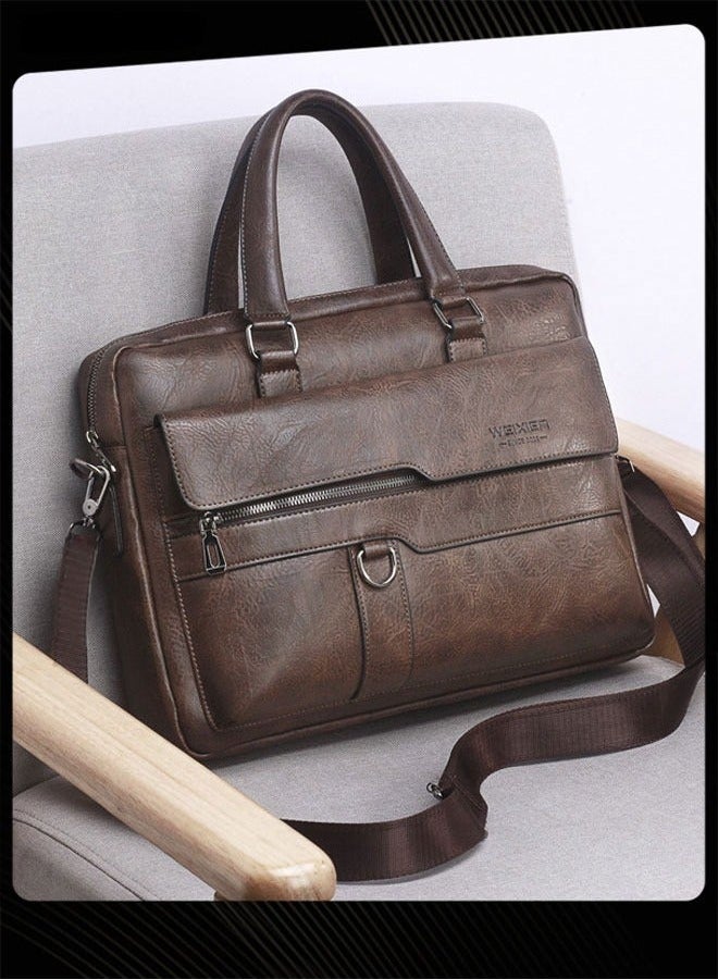WEIXIER Men Retro Horizontal Shoulder Bag Portable Business Leather Waterproof and Wear Resistant Crossbody Bag with Adjustable Straps for Work Office - Image 1