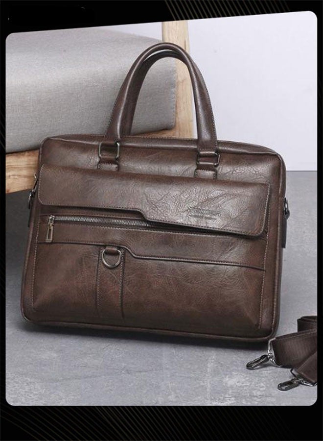 WEIXIER Men Retro Horizontal Shoulder Bag Portable Business Leather Waterproof and Wear Resistant Crossbody Bag with Adjustable Straps for Work Office - Image 2