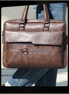 WEIXIER Men Retro Horizontal Shoulder Bag Portable Business Leather Waterproof and Wear Resistant Crossbody Bag with Adjustable Straps for Work Office  - Image 3