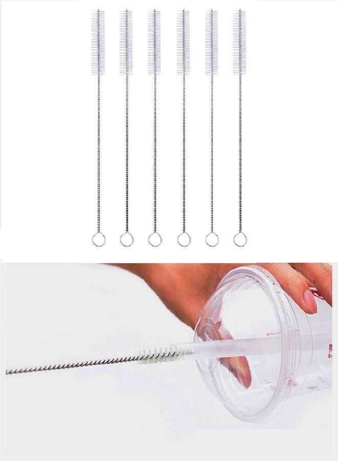 SpiderJuice 6 Pcs Multipurpose Flexible Stainless Steel Skeleton Soft Nylon Bristles Bendable Mini Tube, Straws, Thin Pipes, Kettle Tea Pot Spout, Nozzles, Bottle Outlet Cleaning Brush Kitchen Tool - Image 1