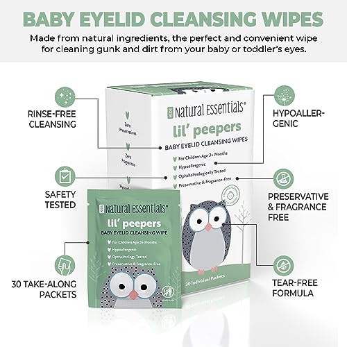 Natural Essentials Lil' Peepers Baby Eye Wipes and Eyelid Cleanser, Preservative-Free & Rinse-Free, Pediatrician Recommended Hypoallergenic Soft Eyelid Wipes for Babies, Kids and Adults (30 Count) - Image 3