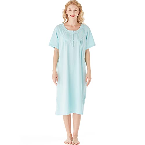 Keyocean Nightgown for Women, Soft Cotton Comfy Lightweight Short-sleeve Ladies Sleepwear, Light Turquoise, Small - Image 1