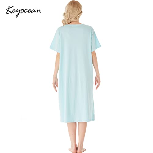 Keyocean Nightgown for Women, Soft Cotton Comfy Lightweight Short-sleeve Ladies Sleepwear, Light Turquoise, Small - Image 2