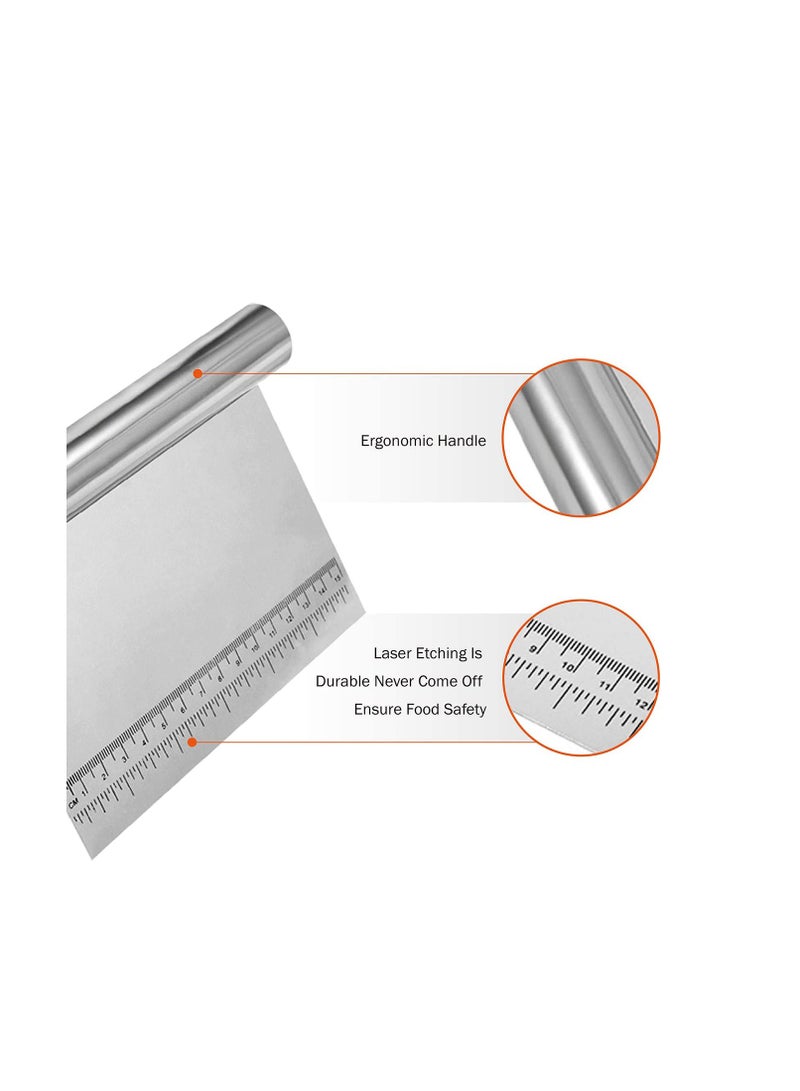 SYOSI Food Scrappers, Pastry Cutter Stainless Steel Dough Scraper/Bench Scraper/Cake Scraper, Multi-Purpose Scraper Tool Kitchen, with Measurement Marks, Scraper for Baking - Image 3