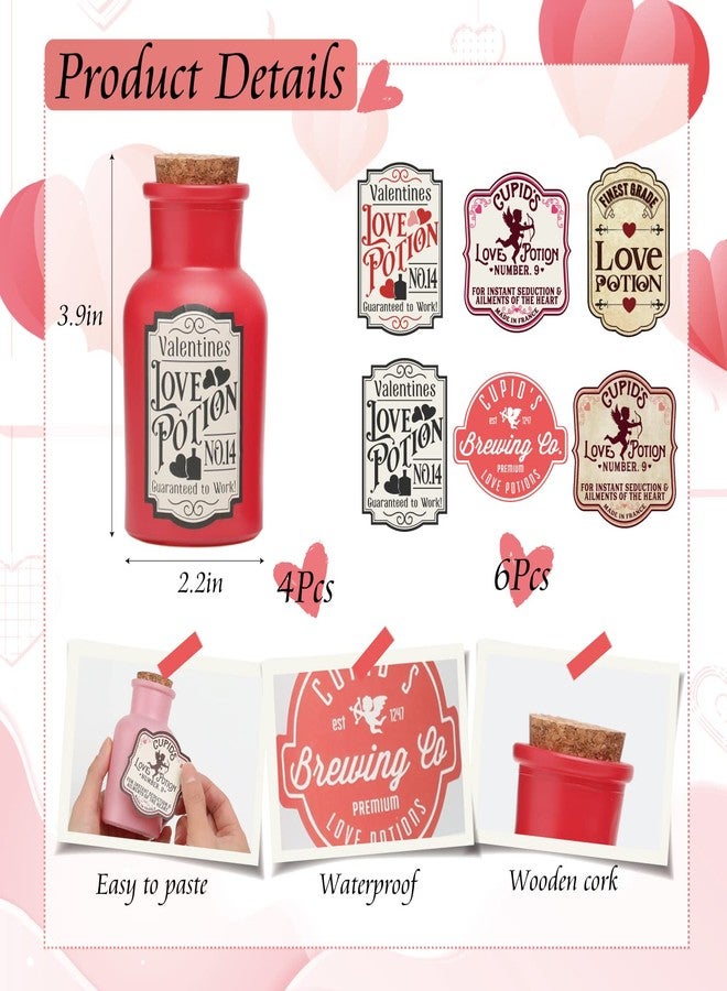 KORMMCO Love Potion Bottle, Valentines Day Tiered Tray Decor, 4 Potion Bottles with 6Pcs Label Stickers for Wedding Anniversary - Image 3