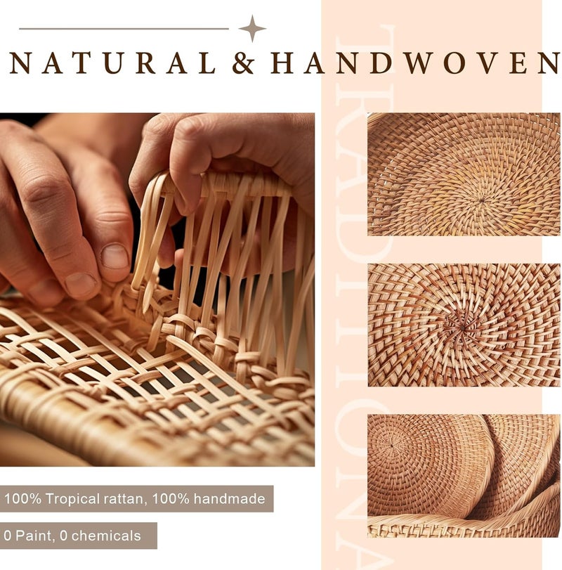 Oavostd Rattan Bread Baskets for Serving, Hand Woven Food Baskets, Natural Wicker Fruit Basket for Kitchen Counter, Decorative Bread Baskets for Gifts, Snacks, Candies, Nuts, Keys, Wallets, Etc.(Wave-Combo) - Image 3