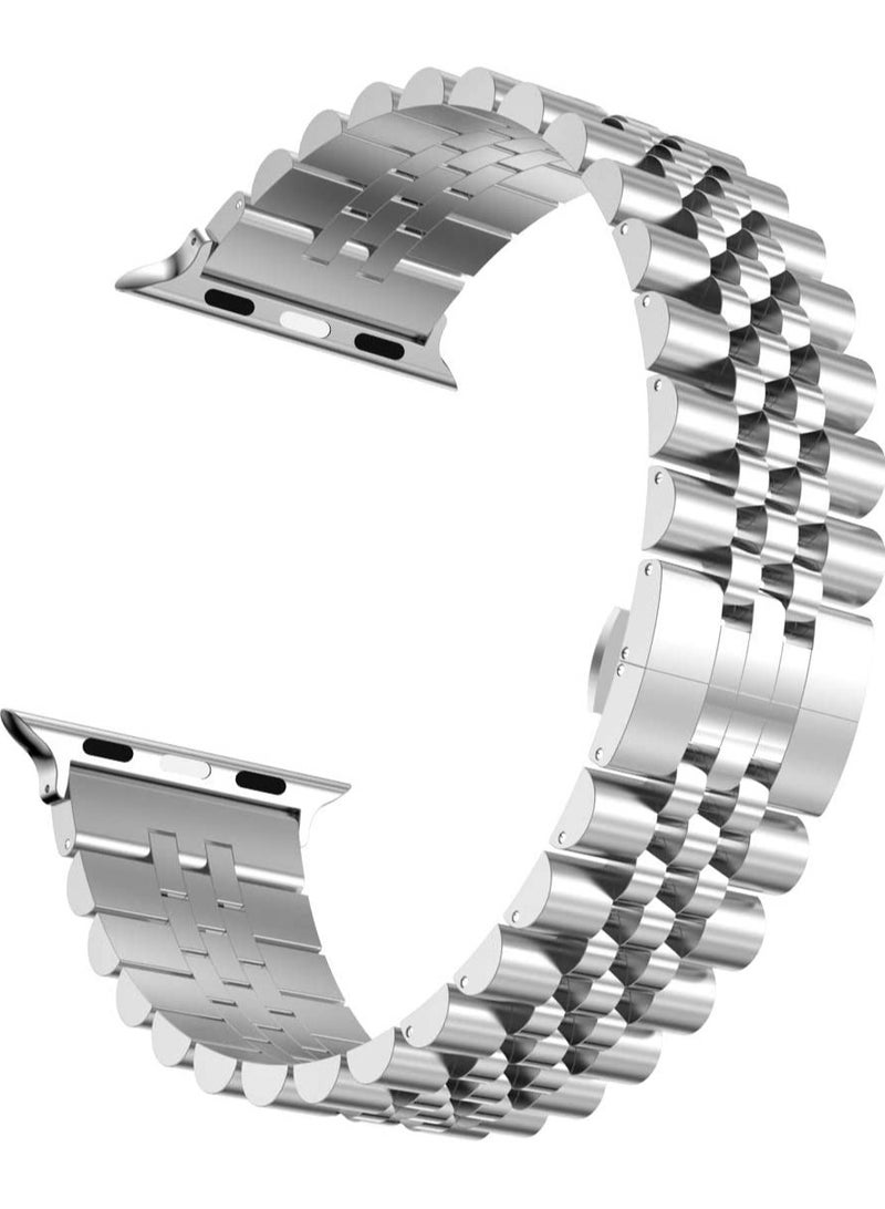 Compatible with Apple Watch Band 44mm 42mm 40mm 38mm Stainless Steel Heavy Band with Butterfly Folding Clasp Link Bracelet for iWatch Series 6/SE Series 5/4/3/2/1 MenSilver 44mm/42mm - Image 1