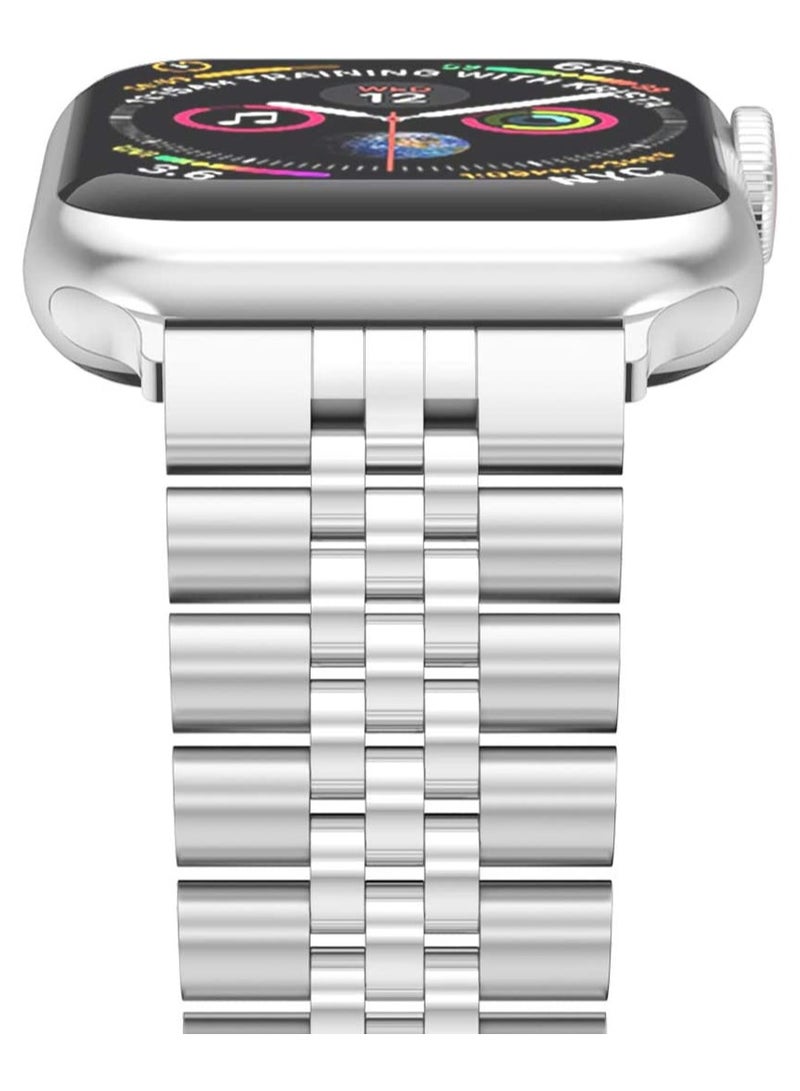 Compatible with Apple Watch Band 44mm 42mm 40mm 38mm Stainless Steel Heavy Band with Butterfly Folding Clasp Link Bracelet for iWatch Series 6/SE Series 5/4/3/2/1 MenSilver 44mm/42mm - Image 3