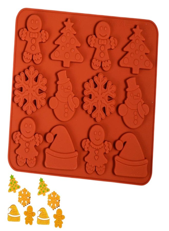 HOMIO Festival Multi Shape Silicone Mold - 12 Cavity, Gingerbread Man, Christmas Tree, Snowflake, Snowman, Santa Hat Shape | Christmas Theme Mould for Chocolates Candy Fondant & Dessert (Pack of 1) - Image 1