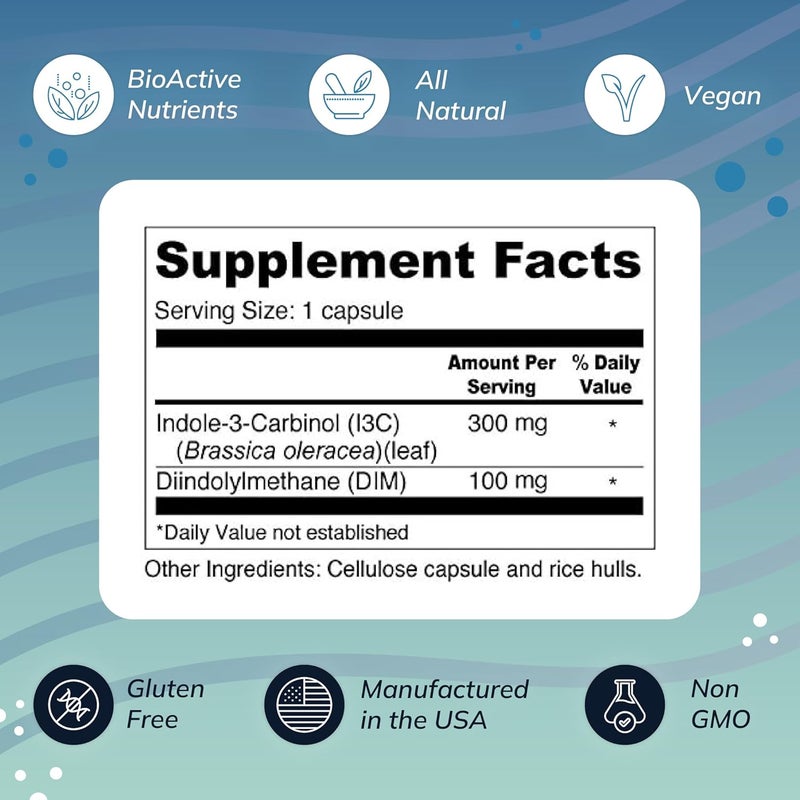 Wellness Resources I3C  DIM for Healthy Estrogen Metabolism Detoxification 60 Capsules  300mg I3C  100mg DIM  Vegan GlutenFree - Image 3