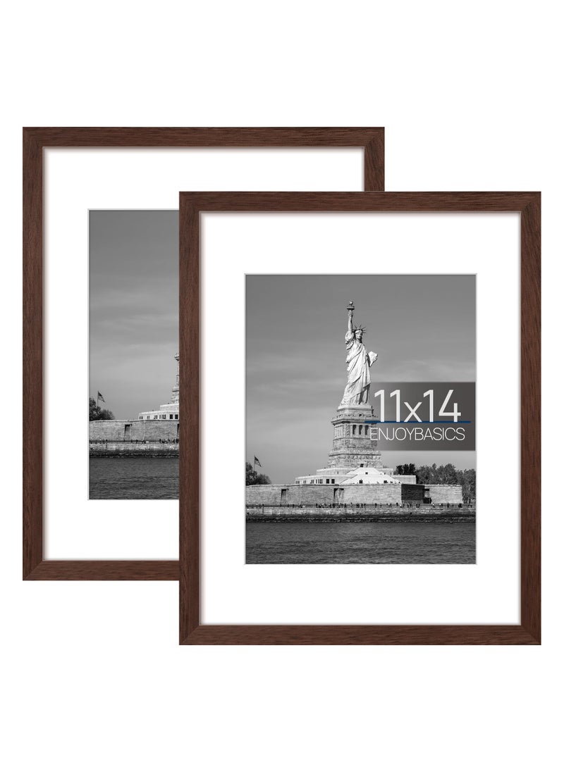 ENJOYBASICS ENJOYBASICS 11x14 Picture Frame  Display Poster 8x10 with Mat or 11 x 14 Without Mat  Wall Gallery Photo Frames  Brown  2 Pack 