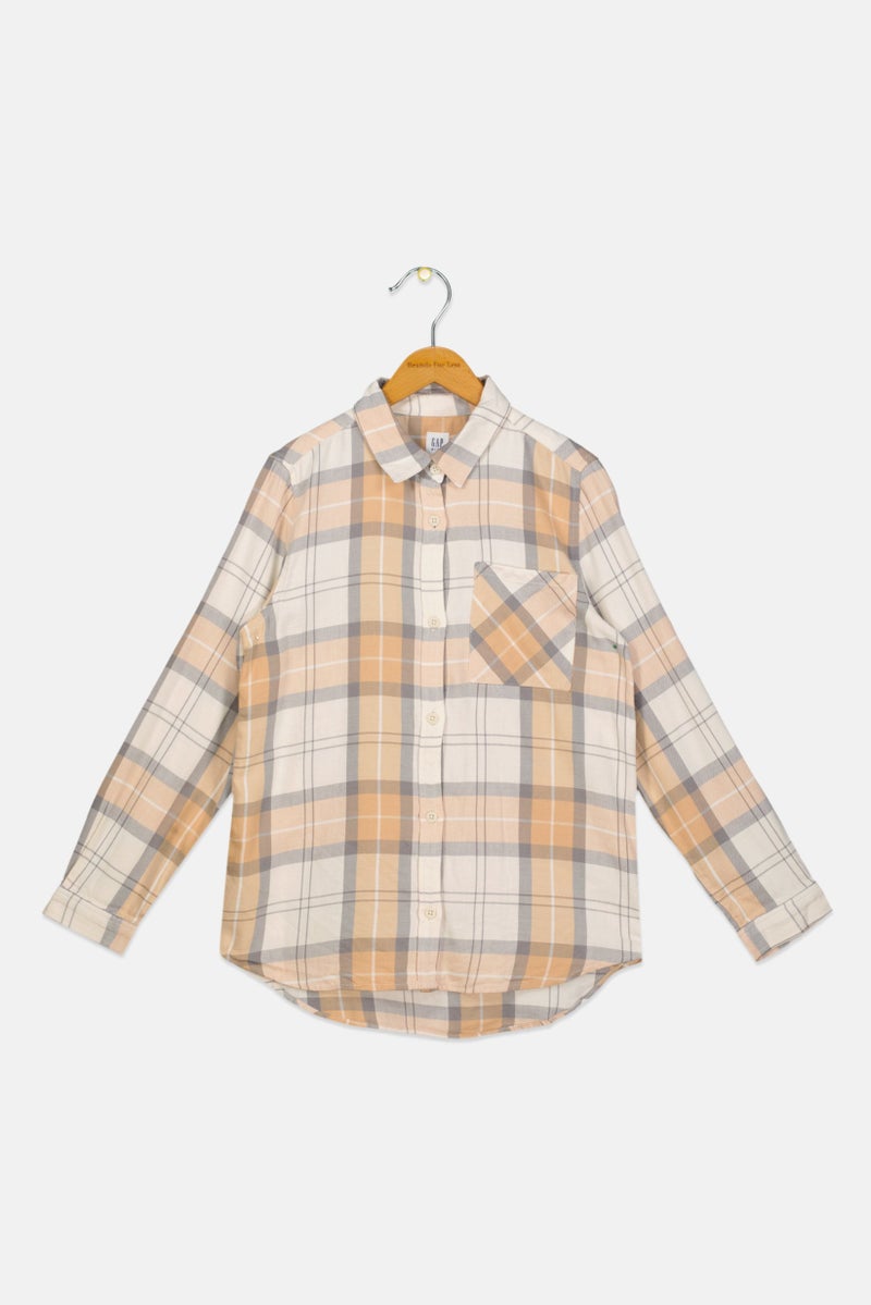 GAP Kids Girl Spread Collar Plaid Long Sleeve Shirt, Multicolor  - Image 1
