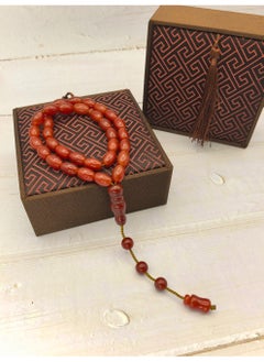 Fianser Tasbih 100% Natural Agate Red Aqeeq Aqiq Prayer Beads 8*12mm Handmade 33 Tasbeeh Zikr Muslim Islamic Arabic Ramadan Gift Exquisite  - Image 3